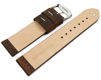 Bracelet montre cuir de chameau brun foncé couture...