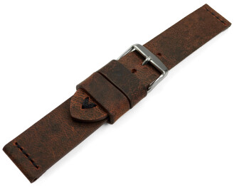 Bracelet montre cuir de chameau brun foncé couture noir 18mm 20mm 22mm 24mm