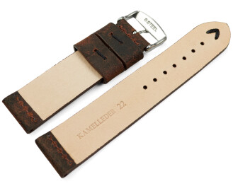 Bracelet montre cuir de chameau brun foncé couture...