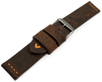 Bracelet montre cuir de chameau brun foncé couture orange 18mm 20mm 22mm 24mm