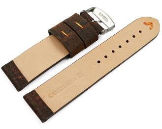 Bracelet montre cuir de chameau brun foncé couture...