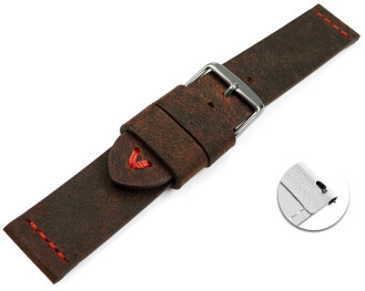 Bracelet montre échange rapide cuir de chameau brun foncé couture rouge 18mm 20mm 22mm 24mm
