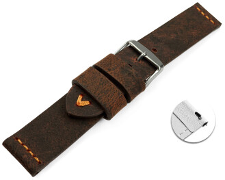 Bracelet montre échange rapide cuir de chameau brun foncé couture orange 18mm 20mm 22mm 24mm