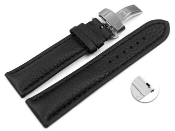 Bracelet montre échange rapide boucle déployante noir cuir cerf rembourré très souple 18mm 20mm 22mm 24mm