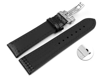 Bracelet de montre échange rapide cuir Carbone noir couture noire 18mm 20mm 22mm 24mm
