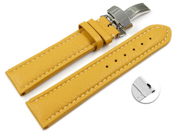 Bracelet de montre échange rapide déployante cuir de veau grainé jaune 18mm 20mm 22mm 24mm
