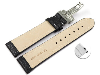 Bracelet de montre échange rapide déployante cuir de veau grainé noir couture blanche 18mm 20mm 22mm 24mm