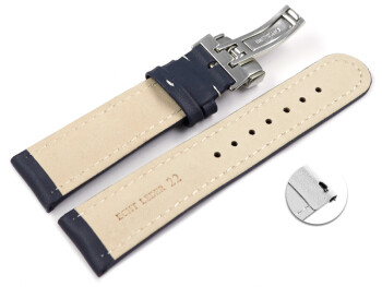Bracelet de montre échange rapide déployante cuir de veau lisse bleu foncé 18mm 20mm 22mm 24mm
