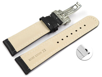 Bracelet de montre échange rapide déployante cuir de veau lisse noir 18mm 20mm 22mm 24mm
