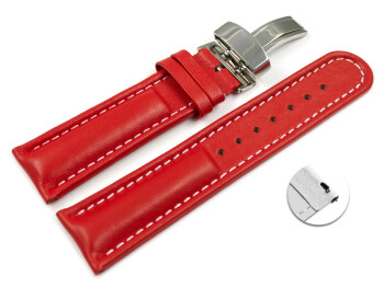 Bracelet de montre échange rapide déployante cuir de veau lisse rouge 18mm 20mm 22mm 24mm