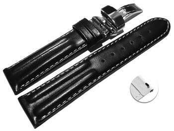 Bracelet de montre échange rapide déployante cuir de veau lisse rembourrage double noir 18mm 20mm 22mm 24mm