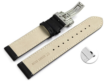 Bracelet de montre échange rapide déployante cuir de veau sans rembourrage souple noir 18mm 20mm 22mm 24mm