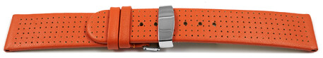 Bracelet montre échange rapide déployante cuir de veau dessin perforé orange 18mm 20mm 22mm 24mm