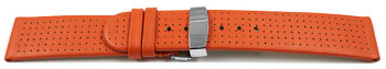 Bracelet montre échange rapide déployante cuir de veau dessin perforé orange 18mm 20mm 22mm 24mm