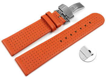 Bracelet montre échange rapide déployante cuir de veau dessin perforé orange 18mm 20mm 22mm 24mm