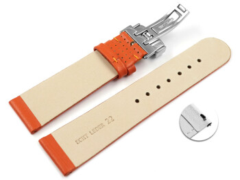 Bracelet montre échange rapide déployante cuir de veau dessin perforé orange 18mm 20mm 22mm 24mm