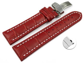 Bracelet de montre échange rapide déployante cuir de veau grain croco rouge 18mm 20mm 22mm 24mm
