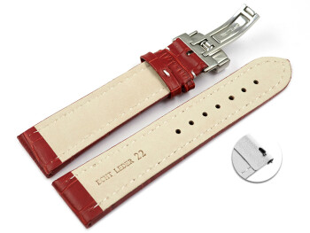 Bracelet de montre échange rapide déployante cuir de veau grain croco rouge 18mm 20mm 22mm 24mm