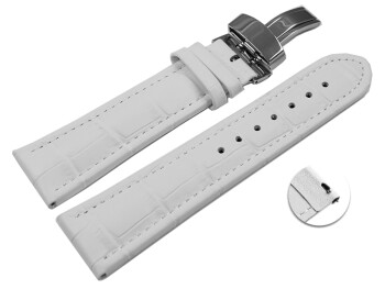 Bracelet montre échange rapide déployante cuir grain croco blanc couture blanche 18mm 20mm 22mm 24mm