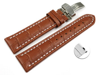XL Bracelet montre échange rapide déployante cuir grain croco marron clair 18mm 20mm 22mm 24mm