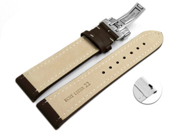 XL Bracelet montre échange rapide déployante cuir lisse marron 18mm 20mm 22mm 24mm