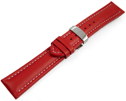 Bracelet montre déployante cuir lisse rembourré rouge wN 18mm 20mm 22mm 24mm