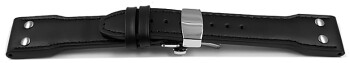 Bracelet montre échange rapide-boucle dépl.papillon cuir de boeuf à  ivets noir 20mm 22mm 24mm
