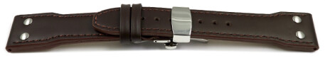 Bracelet montre échange rapide dépl.papillon cuir de boeuf rivets marron foncé 20mm 22mm 24mm