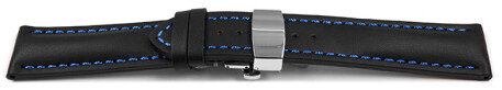 Bracelet montre échange rapide déployante papillon veau rembourrage épais lisse noir couture bleu 18mm 20mm 22mm 24mm