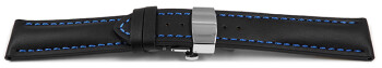 Bracelet montre échange rapide déployante papillon veau rembourrage épais lisse noir couture bleu 18mm 20mm 22mm 24mm