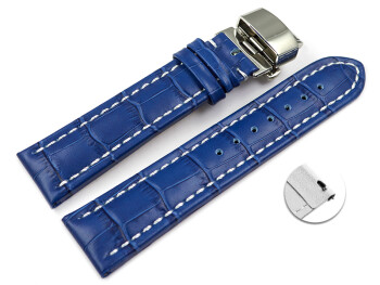 Bracelet montre échange rapide à déployante papillon cuir de veau bleu 18mm 20mm 22mm 24mm 26mm 28mm