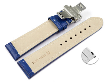 Bracelet montre échange rapide à déployante papillon cuir de veau bleu 18mm 20mm 22mm 24mm 26mm 28mm