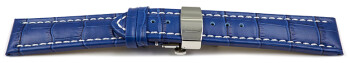 Bracelet montre échange rapide à déployante papillon cuir de veau bleu 18mm 20mm 22mm 24mm