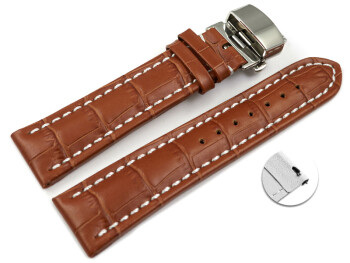 Bracelet montre échange rapide déployante papillon cuir de veau marron clair 18mm 20mm 22mm 24mm 26mm 28mm
