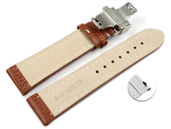 Bracelet montre échange rapide déployante papillon cuir de veau marron clair 18mm 20mm 22mm 24mm 26mm 28mm