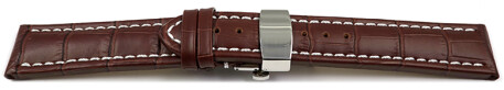 Bracelet montre échange rapide déployante papillon cuir de veau marron foncé 18mm 20mm 22mm 24mm 26mm 28mm