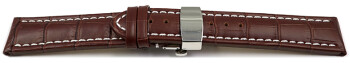 Bracelet montre échange rapide déployante papillon cuir de veau marron foncé 18mm 20mm 22mm 24mm 26mm 28mm