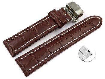 Bracelet montre échange rapide déployante papillon cuir de veau marron foncé 18mm 20mm 22mm 24mm 26mm 28mm