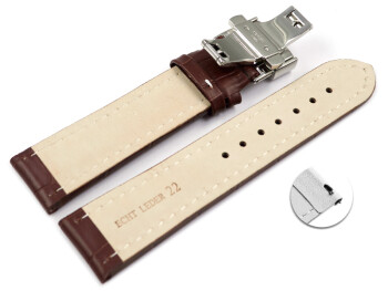 Bracelet montre échange rapide déployante papillon cuir de veau marron foncé 18mm 20mm 22mm 24mm 26mm 28mm
