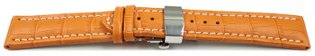 Bracelet montre échange rapide déployante papillon cuir grain croco orange 18mm 20mm 22mm 24mm 26mm 28mm