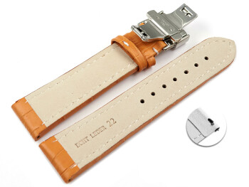 Bracelet montre échange rapide déployante papillon cuir grain croco orange 18mm 20mm 22mm 24mm 26mm 28mm