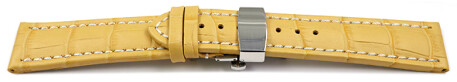 Bracelet montre échange rapide déployante papillon cuir grain croco jaune 18mm 20mm 22mm 24mm