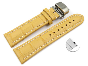 Bracelet montre échange rapide déployante papillon cuir grain croco jaune 18mm 20mm 22mm 24mm 26mm 28mm