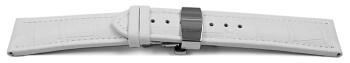 Bracelet montre échange rapide déployante papillon cuir grain croco blanc 18mm 20mm 22mm 24mm