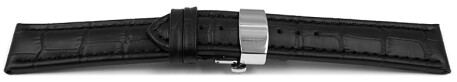 Bracelet montre échange rapide déployante papillon cuir grain croco noir 18mm 20mm 22mm 24mm 26mm 28mm