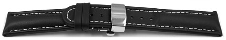 Bracelet montre échange rapide déployante papillon cuir lisse noir 18mm 20mm 22mm 24mm
