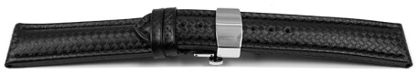 Bracelet montre échange rapide déployante papillon cuir Carbone couture noire 18mm 20mm 22mm 24mm