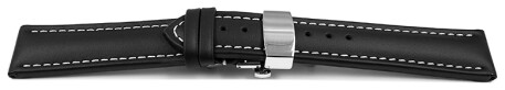 XL Bracelet montre échange rapide déployante papillon cuir lisse noir couture blanc 18mm 20mm 22mm 24mm 26mm 28mm