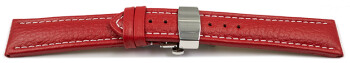 Bracelet montre échange rapide déployante papillon cuir de veau grainé rouge 18mm 20mm 22mm 24mm 26mm 28mm
