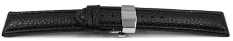 Bracelet montre échange rapide déployante papillon cuir grainé noir couture noir 18mm 20mm 22mm 24mm